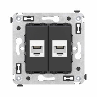 DKC Телефонная розетка RJ-12 без шторки в стену двойная, "Avanti", "Черный матовый"