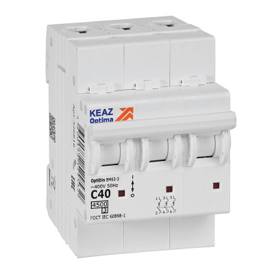 КЭАЗ OptiDin BM63 Автоматический выключатель 3P 40А C 4,5кА AC (BM63-3C40-4,5-УХЛ3)