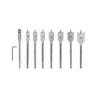 Набор сверл перовых по дереву 9 предметов: 14-16-18-20-22-25-30х152 мм, удлинитель, ключ угловой Kranz, KR-91-0762