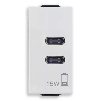 Vimar Зарядное устройство с разъемом USB C+C 5V 3A, на 1 модуль, белое, 09292.CC