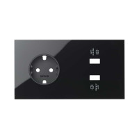 Simon 10020210-138 Кит 2 поста, фронт. Накладка на 1 розетку Schuko + 2 з/у USB SC цвета черный глянец S100