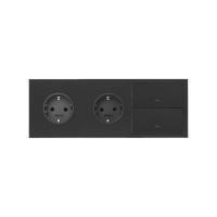 Simon 10020310-238 Кит 3 поста, фронт. Накладка на 2 розетки Schuko + 2 клавиши выключателей цвета черный матовый S100