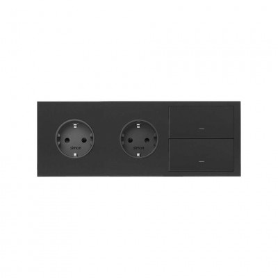 Simon 10020310-238 Кит 3 поста, фронт. Накладка на 2 розетки Schuko + 2 клавиши выключателей цвета черный матовый S100
