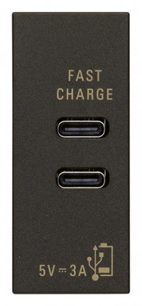 Vimar Зарядное устройство с разъемом USB C+C 5V 3A, 1модуль, черное, 30292.CCG