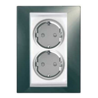 ХАМЕЛЕОН РОЗЕТКА двойная, с заземлением, со шторками, БЕЛЫЙ/ ШАМПАНЬ