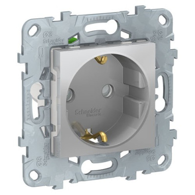 розетка с заземлением,со шторками,с быстрозажимными клеммами, алюминий