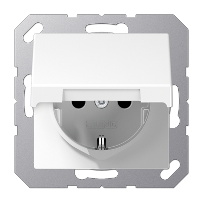 Штепсельная розетка SCHUKO 16А / 250В с защитными шторками, с подпружиненной откидной крышкой, возможно IP44, пружинные зажимы; дюропласт; белый; A500, A1520KIKLWW