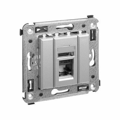 4404373 - ДКС Компьютерная розетка RJ-45 в стену, кат.6А одинарная, "Avanti", "Закаленная сталь"