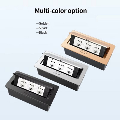 Выдвижная настольная розетка (люк/лючок) на 3 модуля, h=70мм, в комплекте с монт. коробкой, TIMIUX, черный, EU3H70DS BL