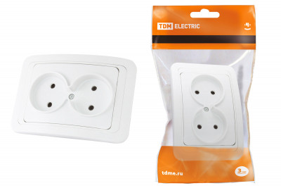 Розетка двойная 2П 10А белая "Валдай" TDM Electric, SQ1804-0009