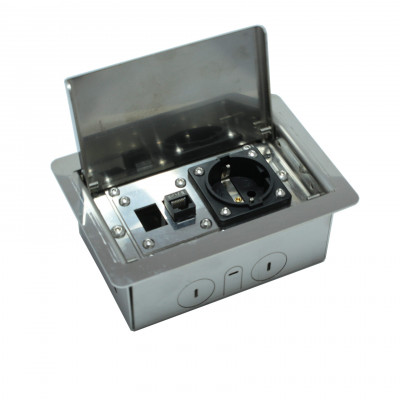 Металлический Люк в пол для розеток, на 2 модуля, Нержавеющая сталь