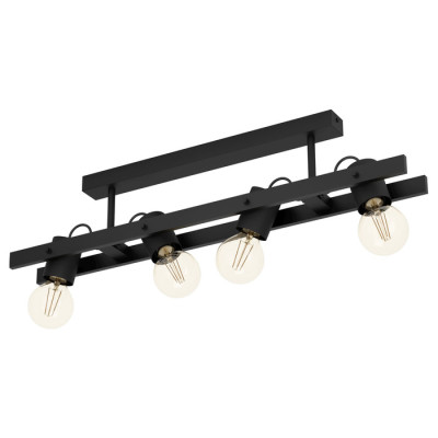 Eglo 43847 Потолочный светильник PLIMSOLL, 4Х15W, E27, L770, B95, H165, сталь, дерево, черный