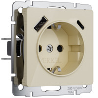 Werkel W1171743/ Розетка с заземлением, шторками и USB тип A+C (айвори акрил), a064131