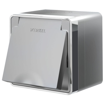 Werkel W5071206/ Розетка влагозащ. с зазем. с защит. крышкой и шторками Gallant (серебряный), a052775