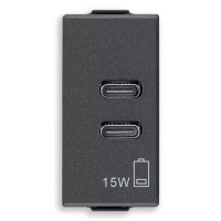 Vimar Зарядное устройство с разъемом USB C+C 5V 3A, на 1 модуль, карбон матовый, 09292.CC.CM