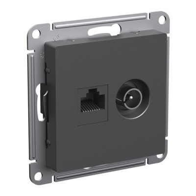 ATN001489 - ATLASDESIGN РОЗЕТКА двойная ТВ + компьютерная RJ45 кат. 5e, механизм, БАЗАЛЬТ, Systeme Electric