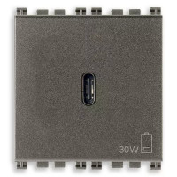 Vimar Зарядное устройство, поддерживающее быструю зарядку, с разъемом USB-C 30W, 2 модуля, металл, 19298.M