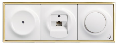 ABB Блок на 3 поста: Выключатель 1-клавишный + заглушка + компьютерная розетка, вставка - белый, рамка - золото, серия Impus