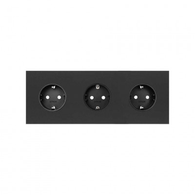 Simon 10020302-238 Кит 3 поста, фронт. Накладка на 3 розетки Schuko цвета черный матовый S100