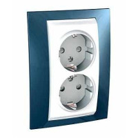 ХАМЕЛЕОН РОЗЕТКА двойная, с заземлением, со шторками, БЕЛЫЙ/ ГОЛУБОЙ ЛЕД