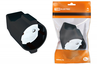 Кабельная розетка 2П б/з с з/ш 10А 250B черная TDM Electric, SQ1806-0030