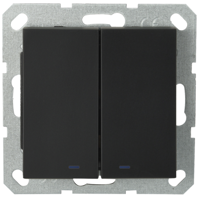 Выключатель двухклавишный со светодиодами 10A 250V~ с накладкой, цвет черный матовый (soft touch), G3023NPB, Jasmart Electric