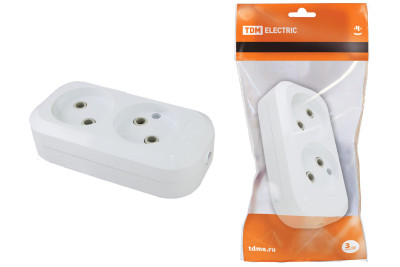 Колодка розеточная 2 гнезда 2П б/з 10А 250В белая TDM Electric, SQ1806-0012