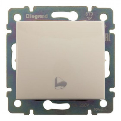 Legrand Выключатель кнопочный одноклавишный с символом звонка - Legrand Valena - 10А 250В схема 1P безвинтовые зажимы - слоновая кость, 774116