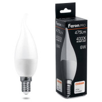 Лампа светодиодная, (6W) 230V E14 4000K C37T, LB-1306, Feron 38048