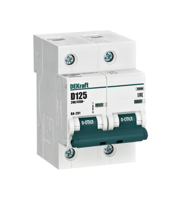 DEKraft Автоматический выключатель 2Р 125А х-ка D ВА-201 10кА
