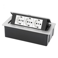 Выдвижная настольная розетка (люк/лючок) на 3 модуля, h=70мм, в комплекте с монт. коробкой, TIMIUX, алюминий, EU3H70DS AL