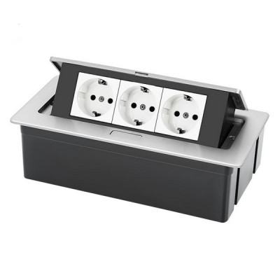 Выдвижная настольная розетка (люк/лючок) на 3 модуля, h=70мм, в комплекте с монт. коробкой, TIMIUX, алюминий, EU3H70DS AL