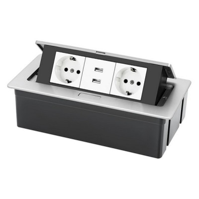 Выдвижная настольная розетка (люк/лючок) на 3 модуля, h=70мм, в комплекте с монт. коробкой, TIMIUX, алюминий, EU3H70DS AL