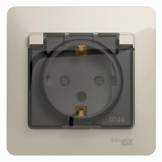 РОЗЕТКА с заземлением  со шторками с крышкой,IP44,16А, 250В, в сборе,МОЛОЧНЫЙ