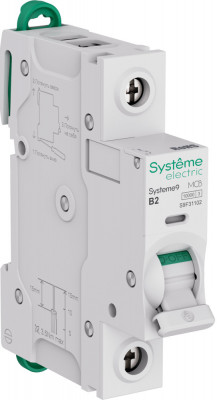 Systeme9 Автоматический выключатель (АВ) B 2A 1P 10kA 230В, Systeme Electric, S9F31102