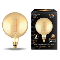 Лампа Gauss Filament G200 6W 890lm 2700К Е27 golden straight LED 1/6, 154802118