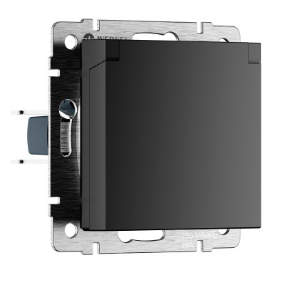 Werkel W1171208/ Розетка влагозащ. с зазем. с защит. крышкой и шторками N (черный матовый), a069582