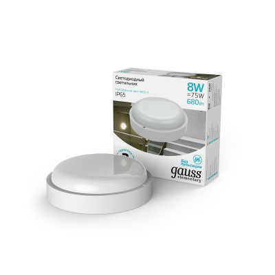Св-к светодиодный Gauss Elementary IP65 D140*51 8W 680lm 4000K 160-260V ЖКХ круглый 1/40, 126411208