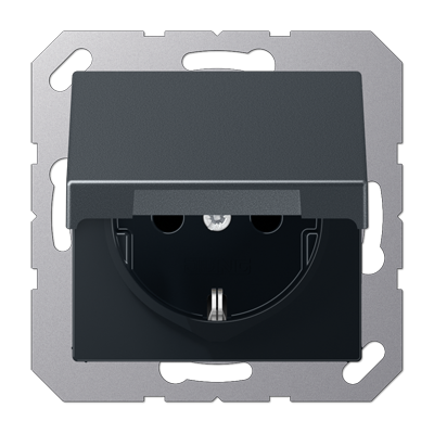 Штепсельная розетка SCHUKO 16А / 250В с защитными шторками, с подпружиненной откидной крышкой, возможно IP44, пружинные зажимы; термопласт; матовый антрацит; A500, A1520BFKIKLANM