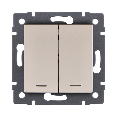 Выключатель 2-клавишный проходной 10А/250В с LED подсветкой, золотой Kollinger REA-S-010GD для Aspekt, Eleganz, Reflex