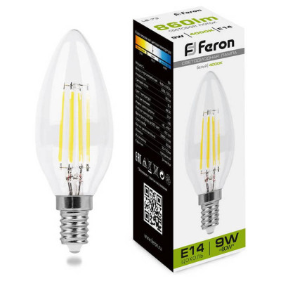 Лампа светодиодная, (9W) 230V E14 4000K прозрачная, LB-73, Feron 25958