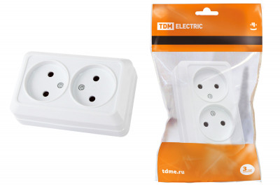 Розетка двойная 2П открытой установки IP20 10А 250В (керамика) белая "Ладога" TDM Electric, SQ1801-0112