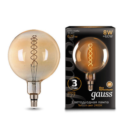 Лампа Gauss Filament G200 8W 620lm 2400К Е27 golden flexible LED 1/6, 154802008