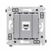 DKC Телефонная розетка RJ-12 без шторки в стену одинарная, "Avanti", "Закаленная сталь"