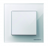 ABB Выключатель 1-клавишный, Цвет - белое стекло, серия Sky