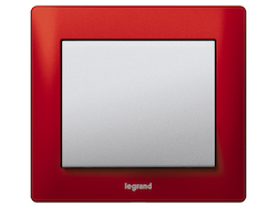 Legrand Выключатель 1-клавишный, вставка - алюминий, рамка - красный Magic, серия Galea Life