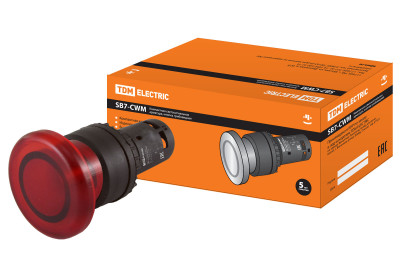 Кнопка грибовидная SB7-CWM42-220V(LED) d35мм 1р красная TDM Electric, SQ0746-0051