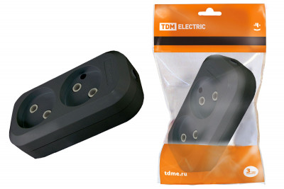 Колодка розеточная 2 гнезда 2П б/з 10А 250В черная TDM Electric, SQ1806-0112
