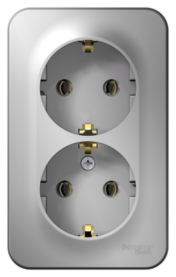 BLANCA О/У РОЗЕТКА двойная с заземлением без шторок, 16А, 250В, АЛЮМИНИЙ