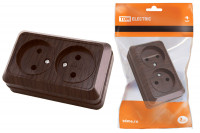 Розетка двойная 2П открытой установки IP20 10А 250В (керамика) бук "Ладога" TDM Electric, SQ1801-0312